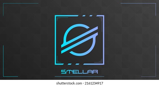 Stellar kryptowährung farbiges Logo auf dunklem Hintergrund mit dreieckiger Musterdekoration. Vektorgrafik.