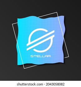 Stellar cryptocurrency logo on colorful wireframe backdrop.