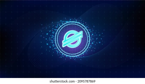Stellarwährung. Auf Blockchain-Technologie Hintergrund. Elektronische Kryptowährung moderne Technologie. Online Bank und Finanzkommunikation futuristisch. ​ internationale Börse. 3D-Vektorgrafik.