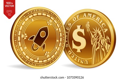 Stellar. Dollar coin. 3D isometric Physical coins. Digital currency. Cryptocurrency. Golden coins with Stellar and Dollar symbol isolated on white background. Vector illustration.