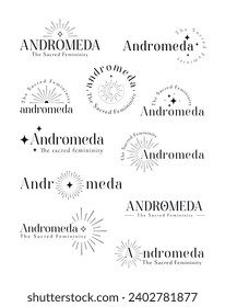 Stellar Star Logo Andromeda Sparkle Minimal Concept. Black Option.
Minimalist Femininity clean and simple Stellar design element. Vector Graphic.