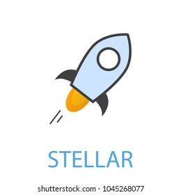 Stellar symbol illustration isolated on a white background.Virtual money icon.Cryptocurrency.Rocket in flat style