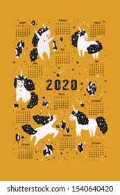 Stellar Unicorn calendar. Vector illustration.