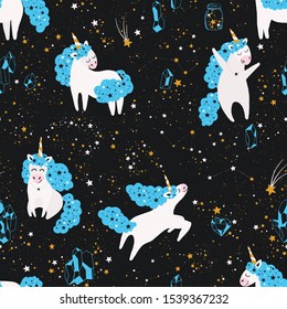 Stellar Unicorn Seamless Pattern. Vector illustration.