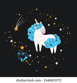 Stellar Unicorn sticker. Vector illustration.