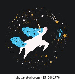Stellar Unicorn sticker. Vector illustration.
