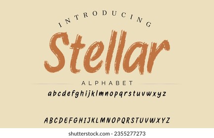 Stellar Vintage Brush Script Modern Alphabet. Retro Typeface. Textured unique brush in alphabet style. Letters.Vector Alphabet. Exclusive Custom Letters.