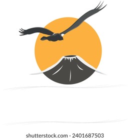 Steller's sea eagle and volcano, vector illustration flat style	