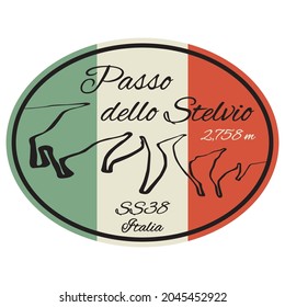 Stelvio Pass, Italy, sticker design, vector illustration