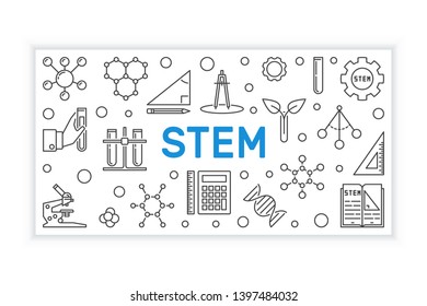 STEM banner in thin line style. Vector education concept linear illustration