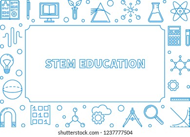 STEM blue horizontal frame with empty space for text. Vector science concept outline illustration or background