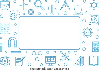 STEM blue horizontal frame with empty space for text. Vector education concept outline illustration on white background