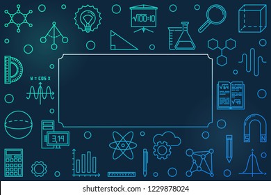 STEM blue horizontal frame with place for your text. Vector concept illustration in thin line style on dark background