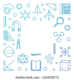 STEM blue square frame. Vector concept illustration in thin line style on white background