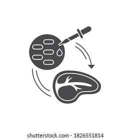 Stem Cell Meat Black Glyph Icon. Meat Produced By In Vitro Cell Culture Of Animal Cells, Instead Of From Slaughtered Animals. Pictogram For Web Page, Mobile App, Promo.