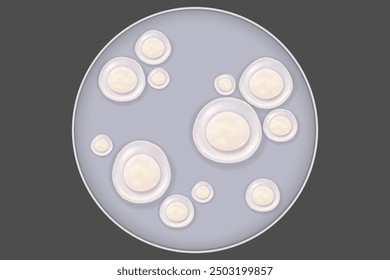 Stem cells and petri dish. Embryonic stem cell microscope background. Biotechnology. Biology. 
Medical science background. 