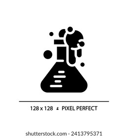 STEM en ícono de glifo negro perfecto de píxel químico. Condiciones materiales del estudio. Método innovador. Sistema educativo. Símbolo de silueta en el espacio blanco. Pictograma sólido. Ilustración aislada del vector