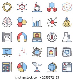 STEM Colored concept icons set - vector science, technology, engineering, math creative signs collection