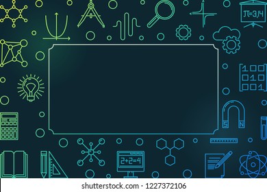 STEM colored horizontal frame with empty space for text. Vector education concept outline illustration on dark background