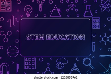 STEM colorful horizontal frame with place for your text. Vector education concept outline illustration on dark background