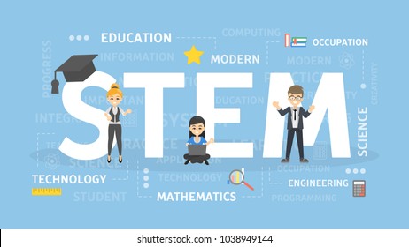 STEM Concept Illustration. Science And Technology, Engineering And Mathematics.