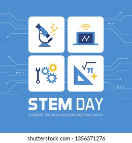 STEM day promotional design and social media post: science, technology, engineering and math