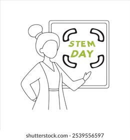 stem day with teacher and on the board typography,silhouette vector art illustration