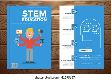 Stem Education Book Cover And Flyer A4 Template Layout With Flat Design Elements, For Company Annual Report