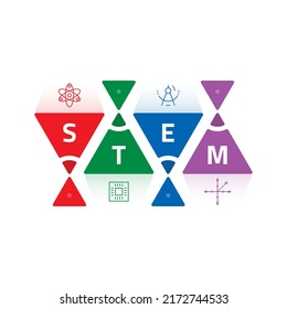 Stem Education Concept With Colored Triangles. Science, Technology, Engineering, Mathematics Education. Stem And Stem Symbols