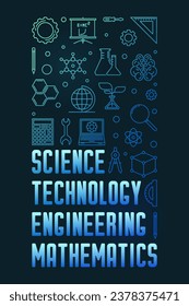 STEM Education concept umrissener vertikaler Banner - Vektorgrafik mit dunklem Hintergrund