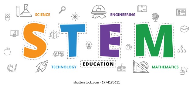 STEM Education Concept , Science Technology Engineering and Maths, icon style vector design