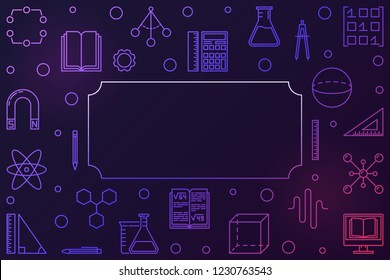 STEM education creative horizontal frame. Vector science technology engineering math colored outline illustration on dark background