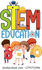 Stem education with different kids  isolated illustration
