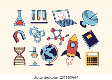 Stem Education Icon and Illustration Set