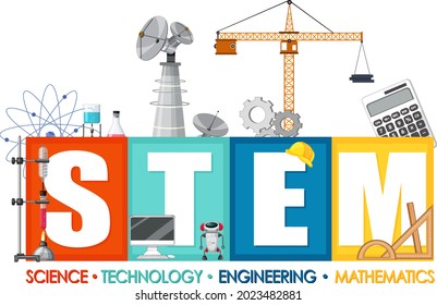 STEM education logo banner with education icon elements illustration