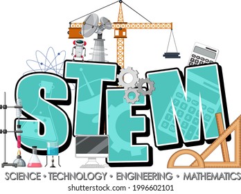 Bandera del logo de educación STEM en ilustración de fondo blanco