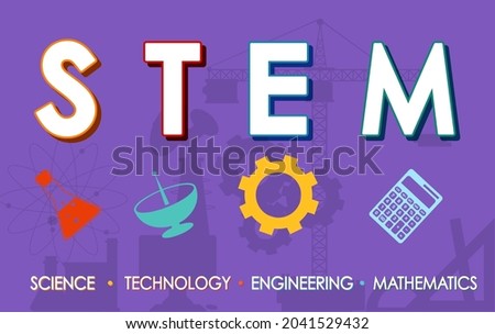 STEM education logo banner with purple background illustration