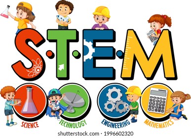 Logo de educación STEM con dibujos animados para niños