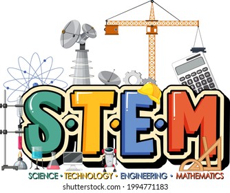 STEM education logo with icon ornament elements on white background illustration