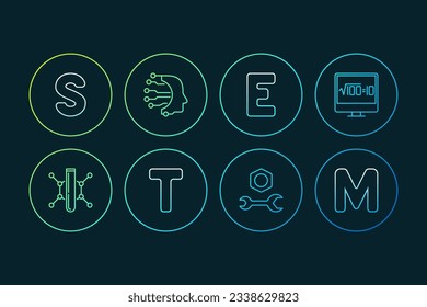 STEM Education minimal vector outline colorful modern illustration - Science horizontal banner with dark background 