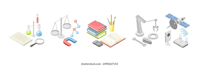 STEM Education and Science Object and Equipment Isometric Vector Set