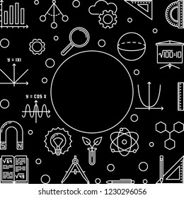 STEM education simple frame with black background - vector science technology engineering math concept outline illustration