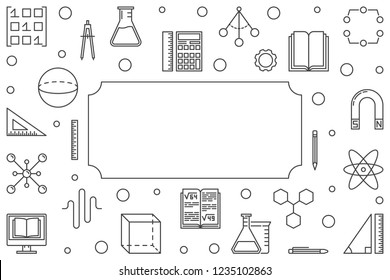 STEM education simple horizontal frame - vector science, technology, engineering and math concept outline illustration