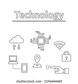 Juego de ilustraciones de iconos de educación STEM (tecnología) (fondo blanco, vector, recorte)