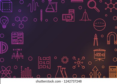 STEM education vector colorful horizontal frame. Science technology engineering math creative illustration in outline style on dark background