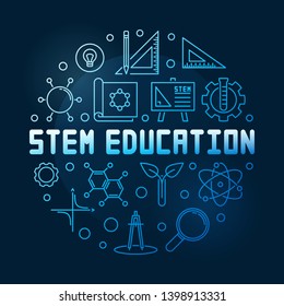 STEM Education vector concept blue linear round illustration on dark background