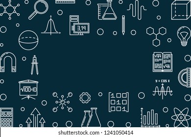 STEM education vector horizontal frame. Science technology engineering math concept illustration in outline style