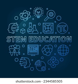 STEM Education vector outline modern circle shaped illustration. Science blue banner with dark background