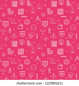 STEM education vector outline seamless pattern with red background