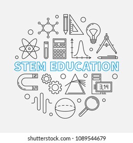 STEM Education vector round illustration in thin line style. Science, technology, engineering and mathematics concept symbol